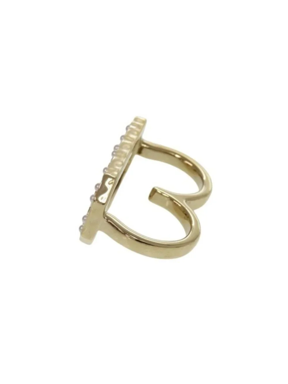 Chanel Double Finger L23 B Metal Stone Faux Pearl Gold Ring